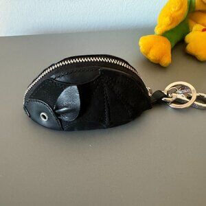 MZ WALLACE BLACK LEATHER/SUEDE BAT COIN PURSE CHARM EUC